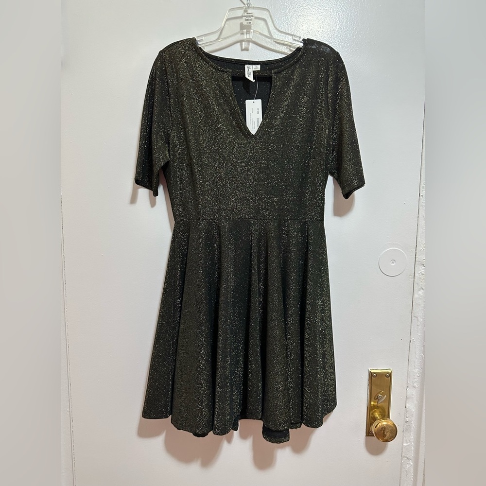 Others Follow Black and Gold Skater Dress